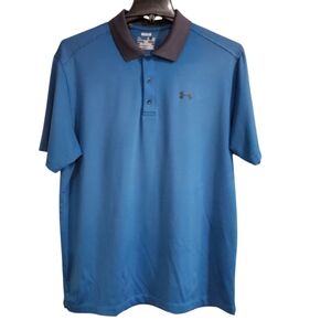 Under Armor Heatgear Mens Sz XL Polo Shirt Blue  Striped Golf Activewear